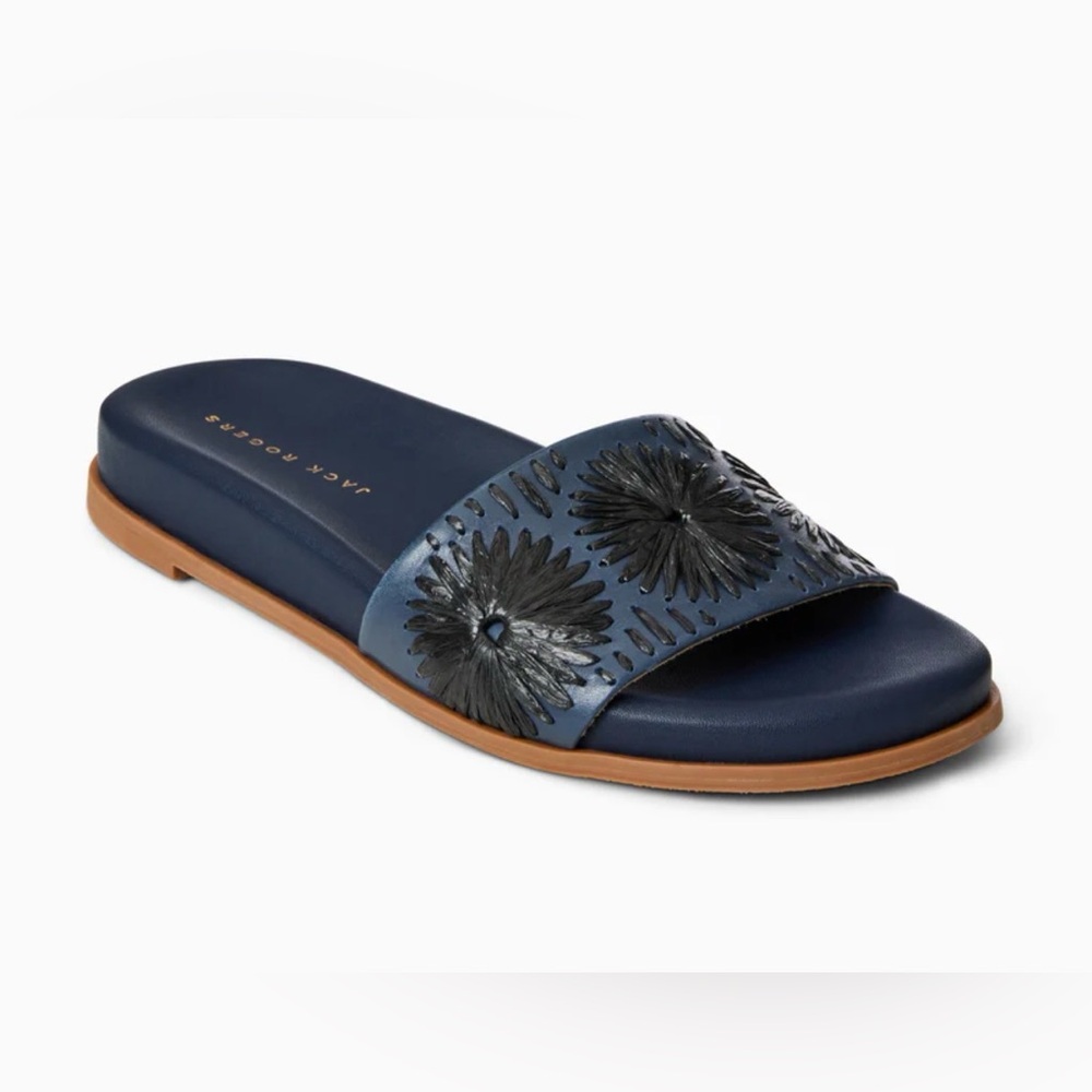 Jack Rogers Somerset Embroidered Slide Sandal Midnite / Black